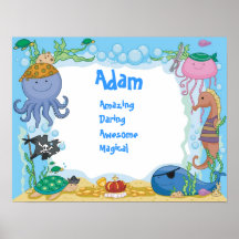 Cute Pirate Boys Name Art Print Poster Decor