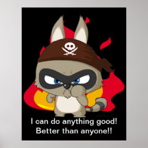 Cute pirate raccoon funny cartoon charcter poster