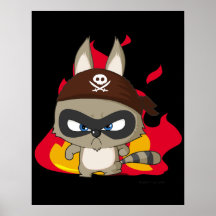 Cute pirate raccoon funny cartoon charcter poster