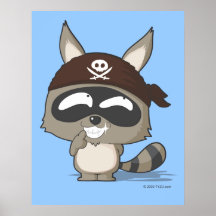 Cute pirate raccoon funny cartoon charcter poster