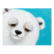 Cute Polar Bear on Blue Postcard