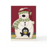 Cute Polar Bear Snowman and Penguins Christmas Greeting Card