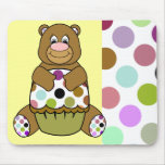 Cute Polka Dot Brown Birthday Bear Mousepad
