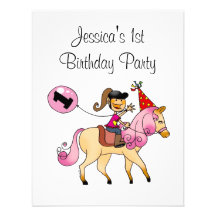 Cute pony and 1st birthday girl party personalized announcement