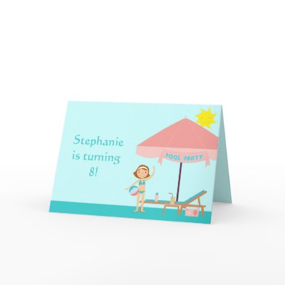 Cute pool party girl's birthday card invitation by Jamene