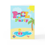 Cute pool party girls birthday party card invite