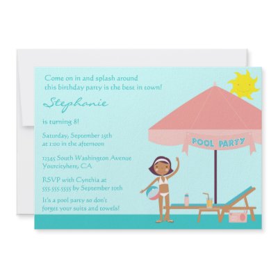Cute pool party girl's birthday party invitation by Jamene