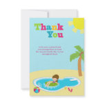 Cute pool party girls birthday thank you flat card invitations
