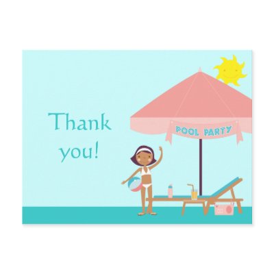 Cute pool party girl's thank you postcard by Jamene