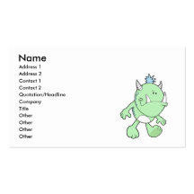 cute pouting green fang monster business card