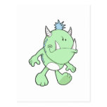 cute pouting green fang monster post cards