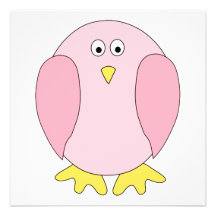 Cute Pretty Pink Bird Cartoon. Invite