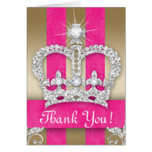 Cute Princess Crown Bling Pink Stripes Gold Card