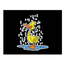 cute puddle duck in the rain postcard