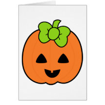 Cute Pumpkin Jack O' Lantern with Cute Bow Greeting Card