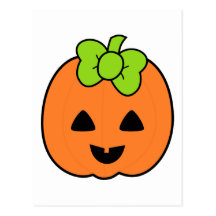 Cute Pumpkin Jack O' Lantern with Cute Bow Postcards