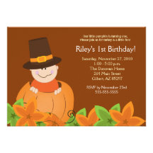 Cute Pumpkin Thanksgiving 5x7 Birthday Invitation