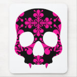Cute punk goth fanged skull hot pink and black mouse pad