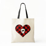 Cute punk goth skull in red checkered heart canvas bag