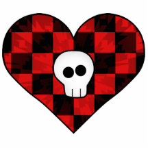 Cute punk goth skull in red chequered heart photo cutouts