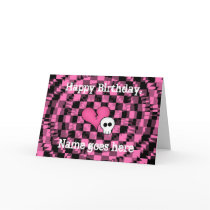 Cute punk hot pink and black birthday for teen card