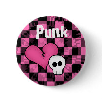 Cute punk hot pink and black broken hearted skull