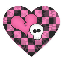 Cute punk hot pink and black broken hearted skull heart stickers