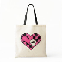 Cute punk hot pink and black heart and skull canvas bag