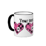 Cute punk hot pink and black heart and skull mugs