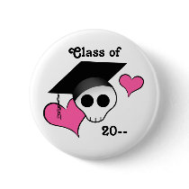 Cute punk skull graduation pinback button