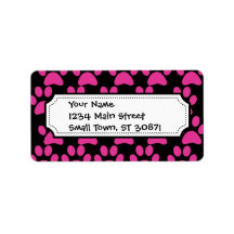 Cute Puppy Dog Paw Prints Hot Pink Black Address Label
