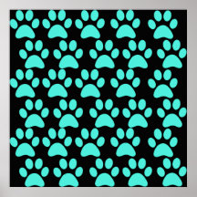 Cute Puppy Dog Paw Prints Teal Blue Black