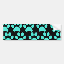 Cute Puppy Dog Paw Prints Teal Blue Black Bumper Stickers
