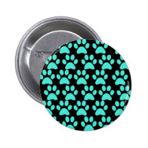 Cute Puppy Dog Paw Prints Teal Blue Black Buttons
