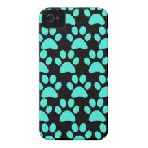 Cute Puppy Dog Paw Prints Teal Blue Black iPhone 4 Covers