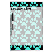 Cute Puppy Dog Paw Prints Teal Blue Black Dry-Erase Boards