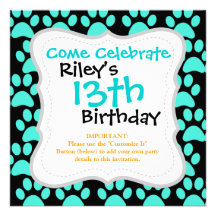 Cute Puppy Dog Paw Prints Teal Blue Black Announcements