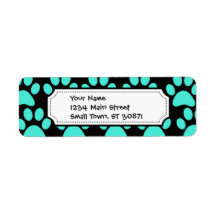 Cute Puppy Dog Paw Prints Teal Blue Black Return Address Label
