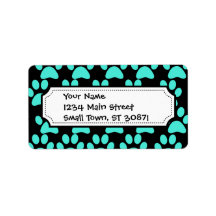 Cute Puppy Dog Paw Prints Teal Blue Black Address Label