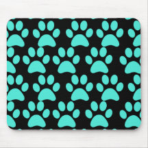 Cute Puppy Dog Paw Prints Teal Blue Black Mousepad