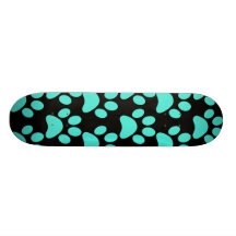 Cute Puppy Dog Paw Prints Teal Blue Black Skateboard Decks