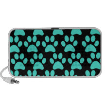 Cute Puppy Dog Paw Prints Teal Blue Black Travel Speakers