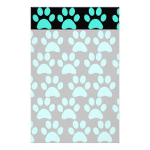 Cute Puppy Dog Paw Prints Teal Blue Black Stationery