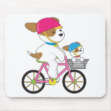 Cute Puppy on Bike Mouse Pads