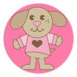 Cute Puppy Pink Heart Shirt Round Stickers