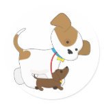 Cute Puppy Walking a Pup Round Stickers