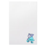 cute purple ballerina ballet hippo character custom stationery