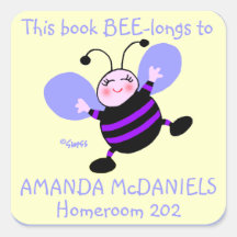Cute Purple Bee Book Sticker