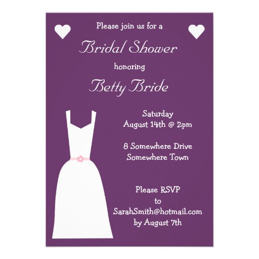 Cute Purple Bridal Shower Wedding Dress Invite