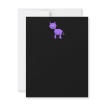 Cute Purple Cat. Cat Cartoon on Black. Invitations